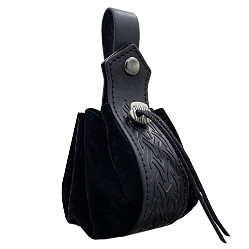 HiiFeuer Medieval Faux Leather Drawstring Pouch, Retro Nordic Portable Coin Purse