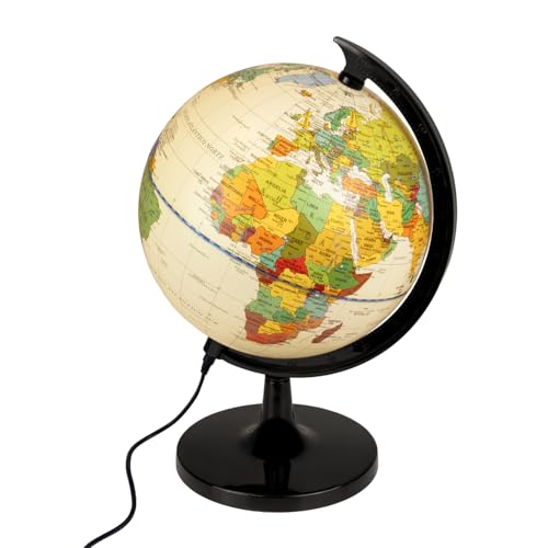 Raylu Paper Globo Terráqueo Crema de 20cm con Luz y Cable USB, Bola del Mundo Iluminada Giratoria en Español con Cartografía y Meridiano, Esfera del Mundo para Aprendizaje y Decorativo (Crema, 20cm)