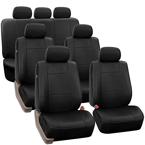 FH Group PU0021217 3 Row PU Leather Car Seat Covers w. 7 Headrests