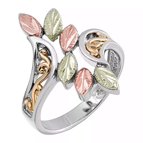 Fancy Bypass Scrollwork Ring, 10k Yellow Gold, Sterling Silver, 12k Green and Rose Gold Black Hills Gold Motif
