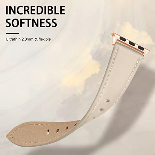 Swees APPLEWATCHBAND38BEIGE Leather Band Compatible For Iwatch 38Mm 40Mm, Genuine Leather Replacement Strap Rose Gold Buckle Compatible Iwatch Series 6 5 4 3 2 1 Sports & Edition Women And Men, Ivory White thumb #3