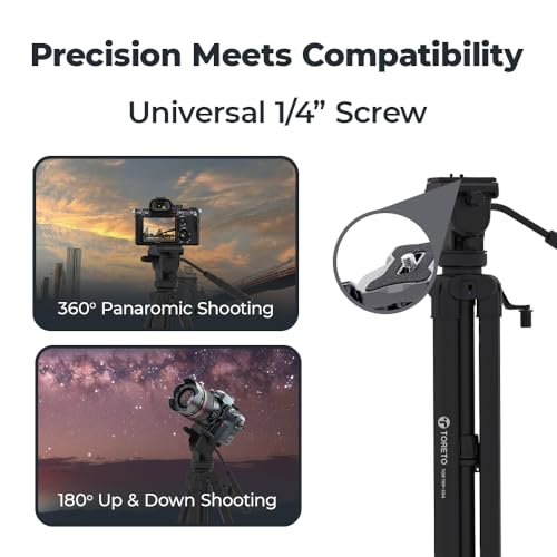 Image of Toreto Atlas X1 Pro 1.8m Professional Tripod for Smartphones, DSLR & DV Camera, Fluid Pan Head with Bubble Level, 360 Rotation, Rubberized Anti-Slip Legs, Quick Release Plate