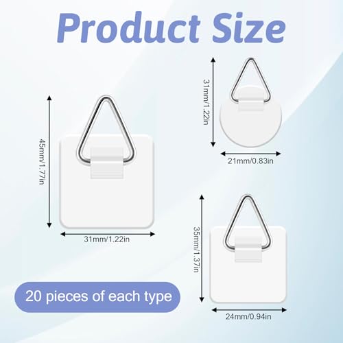 Image of 60 Pack Adhesive Picture Hanger, Foamboard Picture Hanging Hooks Without Nails, Plate Holders for Photo Frame Plate Wall Art Decor 3 Sizes
