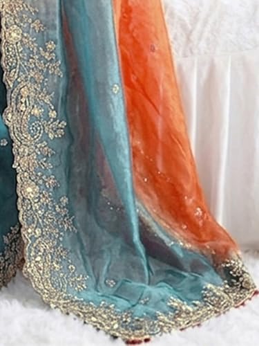 Image of SIRIL Women's Shimmer Chiffon Scalloped Border Sequins Embroidery Saree With Unstitched Blouse Piece