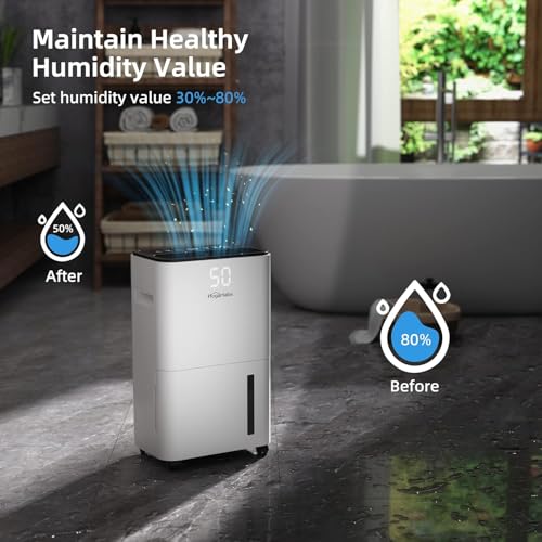 Image of HOGARLABS 32 Pints Home Dehumidifier for Basement Continuous Dehumidify, Intelligent Humidity Control,Smart Dehumidifier with Drain Hose for Liveroom, Bedroom & Bathroom.