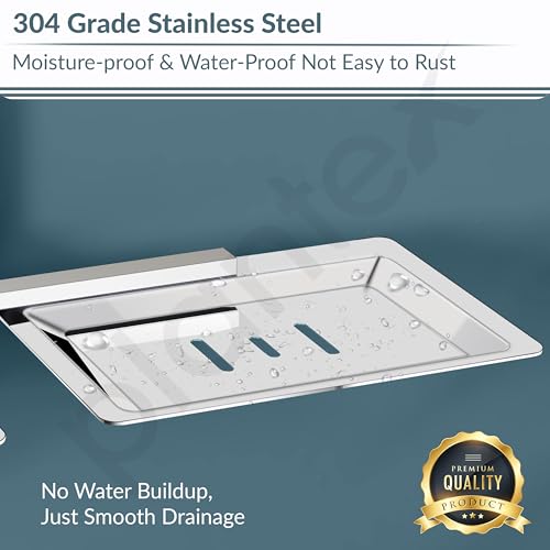 Image of Plantex 304 Grade Stainless Steel Double Soap Dish Stand for Bathroom & Kitchen /Soap Dish /Bathroom Accessories - Iris (Chrome)