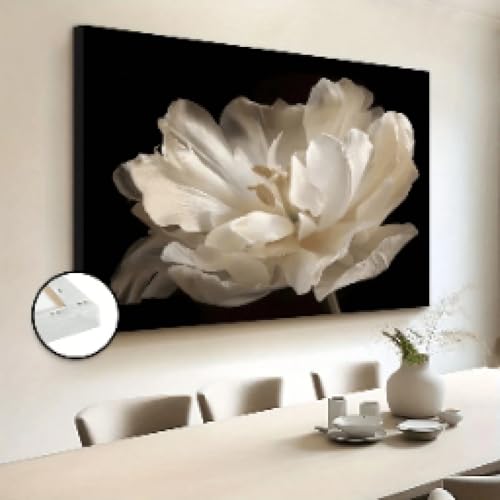 Toile murale blanche florale 60x80cm avec cadre interne pour decoration de salon