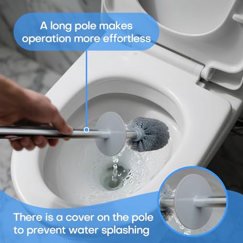 Image of Marble Colored Toilet Brush and Holder Set,Stainless Steel Long Handle and Marble Colored Base for Bathroom Deep Cleaning，Space Saving for Storage，Drip-Proof，White