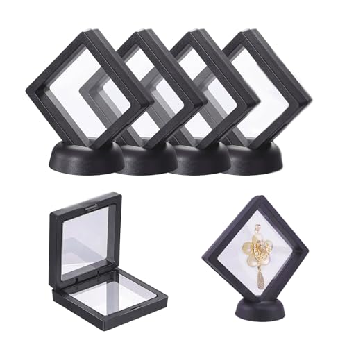 Hyxodjy 5 Stück Schweberahmen, Floating Frame Transparenter Schweberahmen Displayrahmen Mit Basis Schwarzer Münzrahmen 3D Floating Display Ständer für Armband, Schmuck, Halskette, Ohrring, Münzen