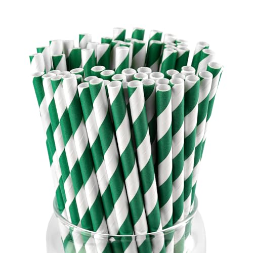 Pailles en Papier Vert，Lot de 120 Pailles Carton ，Idéales pour Fête du Jardin, Apéro Foot, Noël et Mariage（0,6 x 19,7 cm）