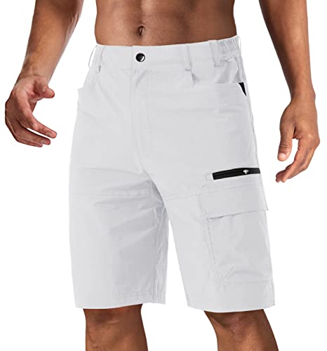 CRYSULLY Men's Thin Summer Quick Dry Hiking Shorts Cargo Jogger Stretch Shorts White