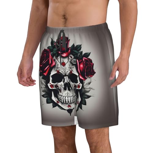 Red Rose Skull Print Stylish Beach Shorts Swim Trunks Lightweight Breathable Summer Outdoor Activities2