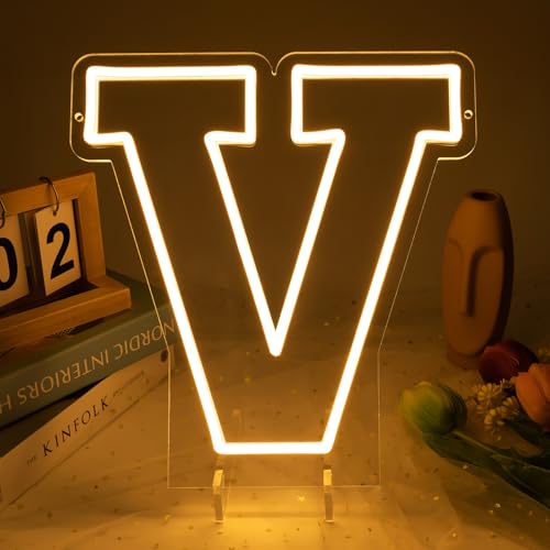 Image of Light Up Letters V, Led Marquee Letter Lights Neon Sign, 13.7 inch Height Decorative Lighted Alphabet Number, Battery /USB Powered Led Letters Lights for Wedding, Birthday, Party, Christmas or Home Decor