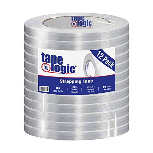 Image of Aviditi Tape Logic 1 /2 Inch x 60 Yards, Reinforced Glass Filament Strapping Tape, Clear, for General Bundling, Shipping and Packing (12 Rolls)