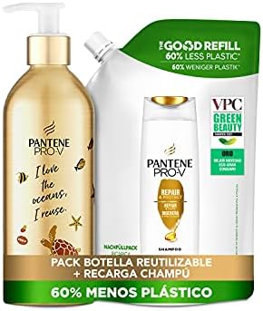 Pantene Pro-V Shampoo Rigenera e Protegge, KIT con: 1x Bottiglia Ricaricabile senza plastica 430ml + 1x Ricarica Sostenibile con Shampoo Rigenera E Protegge 480ml, Idea Regalo