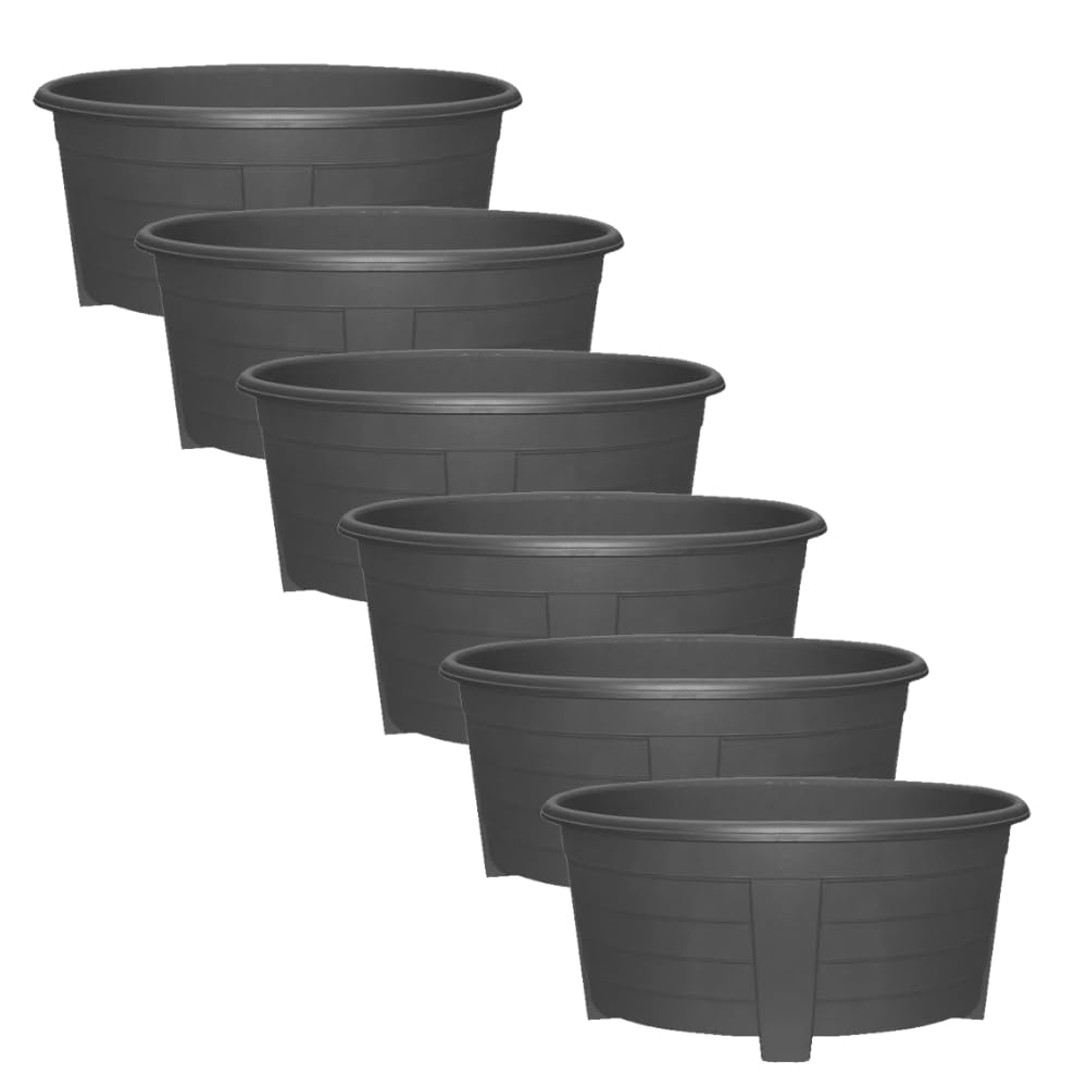 SIDSONS 55cm Large Plastic Oval Plant Pot - Garden Flower Planter Pots Garden Window Herb Box, (Pack Of 6) Indoor & Outdoor Flower Pots/Plant Pot, DIY Drainage Holes, 55cm diameter (6, Sleek Black)