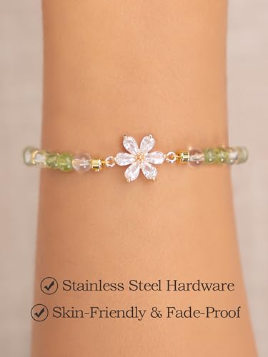 SENLLY Natural Stone Bracelet, Meaningful Gift for Women Crafted with Crystal Flower, Adjustable for Mom Daughter Sister Wife Friend - image 4