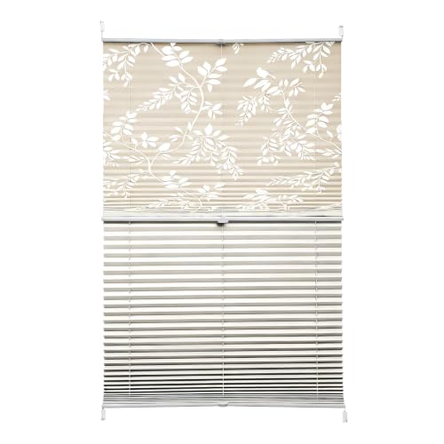 Sekey Plissee Doppelplissee Day+Night Verdunkelung ohne Bohren verspannt Lichtschutz, Klemmfix, 75x200cm Muster & Beige – Ansicht 1