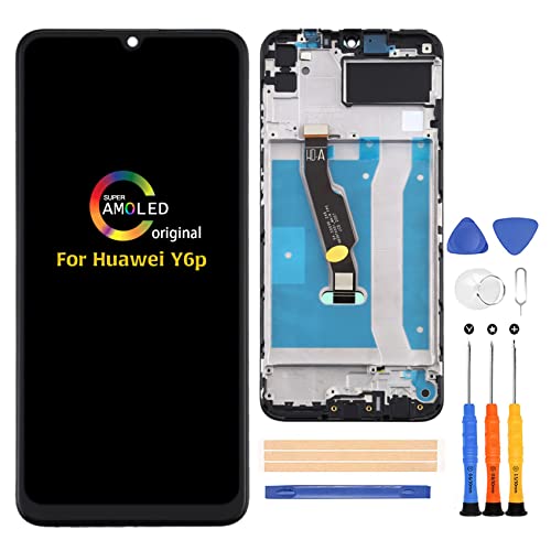 A-MIND for Huawei Y6p Screen Replacement MED-LX9 MED-LX9N LCD Display Touch Screen Glass Digitizer Full Assembly with Repair Tool Kits(Black with Frame)