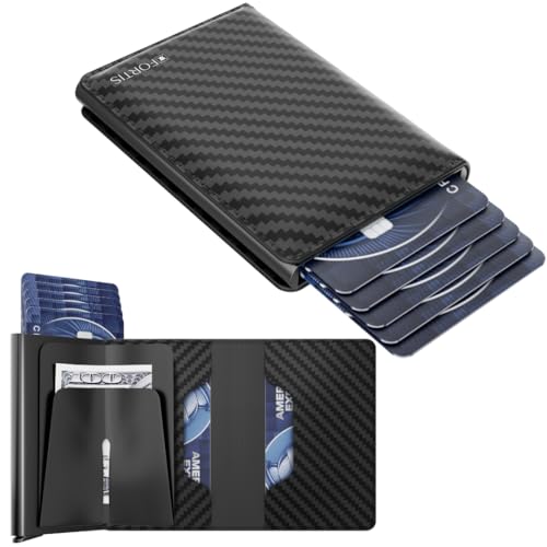 Toggle Pop Up Wallet for Men, Slim Wallet for up to 8 Cards, RFID Blocking Credit Card Holder. Smart Cardholder That Fits Front or Back Pocket (Carbon)