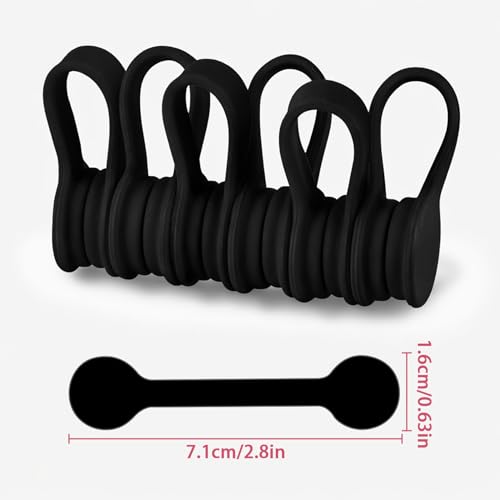 Cintas Magnéticas para Cables Viaky, 6 Unidades, de Silicona, Negro — Organizadores Reutilizables para Cables USB, Auriculares y Cargadores, para Hogar, Oficina, Cocina y Escuela miniatura 2