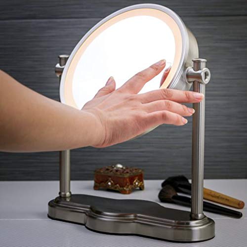 Ovente Lighted Magnifying Mirror, 8'' Table Top, 1X & 10X Double Sided, 3 Tone, Smart Touch Round Led, Auto Shut Off, Ideal For Makeup & Skin Care, Battery Or Usb Powered, Nickel Brushed Mht80Br1X10X #TOP5