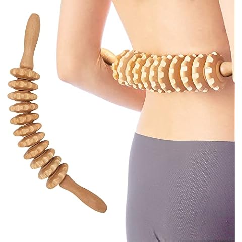 Krisler Wood Therapy Massage Tools Anti Cellulite Massage Waist Thigh Muscle Roller Tool Massager Roller Maderotherapy Wooden (15 inches) (Curve) Cover