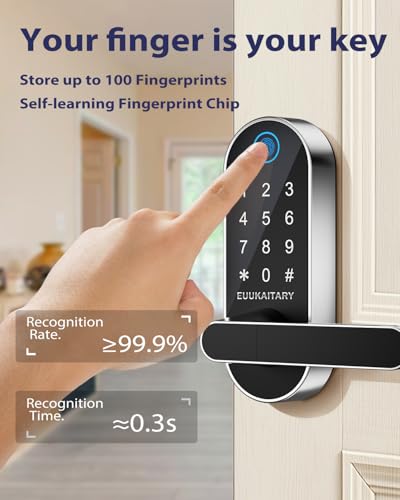 Image of Keyless Entry Door Lock, Fingerprint Door Lock with Handle, Smart Locks for Front Door and Bedroom, WiFi Electronic Locks, App Remote Control, Digital Keypad with Knob, Auto-Lock