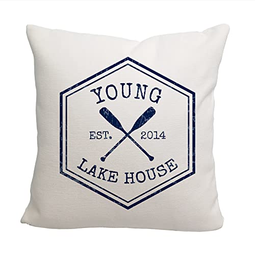 Pattern Pop Personalized Crossed Oars Family Lake House Throw Pillow