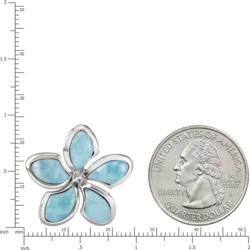 Aloha Jewelry Company Sterling Silver Natural Larimar Plumeria Flower Necklace Pendant with 18"" Box Chain, Nickle Free Hypoallergenic for Sensitive Skin, Gift Box Included, blue3