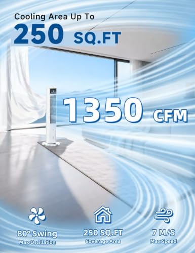 Image of HIFRESH 107CM Tower Fans w /Cooling, Memory & Aroma Function, Remote & Touch Screen, 4 Modes & 3 Speeds,15H Timer, 4.2L Dual Tanks, 6 Ice Pack, 22Ft Air Throw, Low Power Consumption Tower Fan for Room