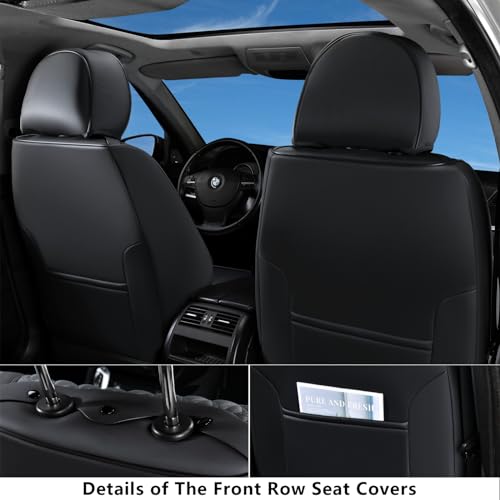 Image of Coverado Seat Covers Full Set, Leather Car Seat Cover, Waterproof Car Seat Protector, Automotive Seat Covers Car Seat Cushion Universal Fit for Most Cars, Black