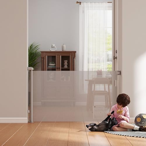homewell 150cm Treppenschutzgitter Ausziehbare für Babys, Türschutzgitter mit Katzenklappe, Türschutz für Treppen/Türen/Innen & Außen, Einhändig Bedienbar