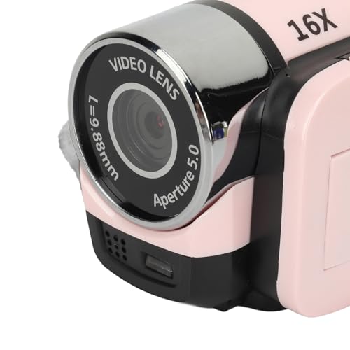 Videocámara D90 1080P, Cámara Digital de 16 MP con Zoom de 16X, Pantalla Giratoria de 2,4 Pulgadas, Luz de Relleno, Antivibración, Grabación en Bucle para Principiantes (Rosado)