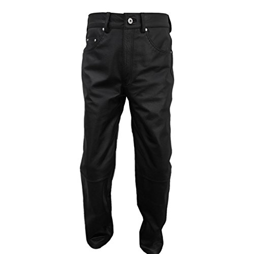 Mens 501 Style Black Real Leather Jean Pants - Genuine Handmade Sleek