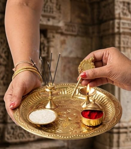 Thali de Pooja en laiton ciselé main avec clé Kuber Kunji BRACOP