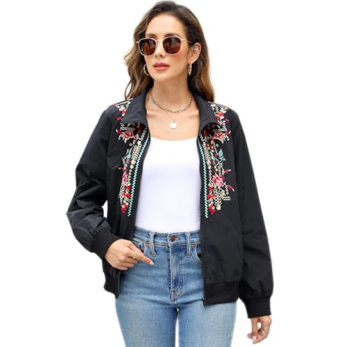 AK Women's Embroidered Jackets Stand Collar Zip up Long Sleeve Casual Jacket with Pockets Running Sweatshirts Outwear Tops