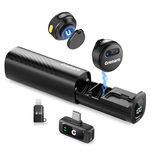 Image of GRENARO Wireless Mic for YouTube, 3-Level Noise Reduction Wireless Microphone, Magnetic Mini Mic Wireless with 40H Charging Case for Recording and Live Stream, Support Android & iOS