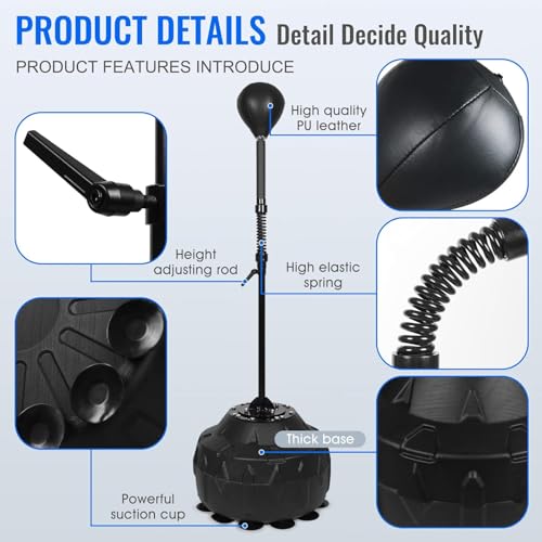 Cobras Reflex Bag Boxing | Boxing Speed Bag with Stand | 56-72in Height Adjustable, Standing Punching Bag for Adults | Speed Ball Kickboxing Bags for Training, Stress Relief and Fitness - Thumbnail 3