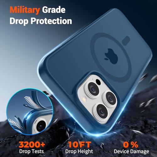 Image of SUPFINE Magnetic for iPhone 15 Pro Case with Screen Protector (Compatible with MagSafe) (Military Grade Drop Protection) Translucent Matte Shockproof with Anti-Fingerprint Phone Case,Deep Blue