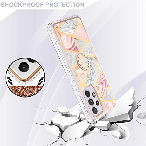 Laurraine Case Compatible with Samsung S22 Ultra 5G, Luxury Shiny Marble IMD Slim Case, Gold Glitter Marble Design with 360 Degree Swivel Ring Stand for Galaxy S22 5G (Grey)