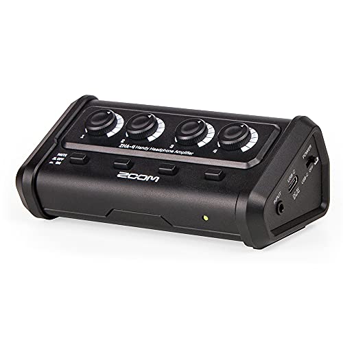 Zoom ZHA-4 4-Channel, Battery-Powered Headphone Amplifier with Volume & Mute Functions, for Podcasting, Music, Production, and More.
