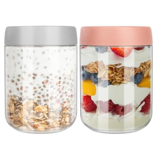 Otauoaea 2 Stück Overnight Oats Gläser, 500ml Meal Prep Gläser mit Schraubdeckel, Overnight Hafergläser Luftdichte, Meal Prep Glas für Smoothie, Joghurt, Chia Pudding, Marmelade, Chutney