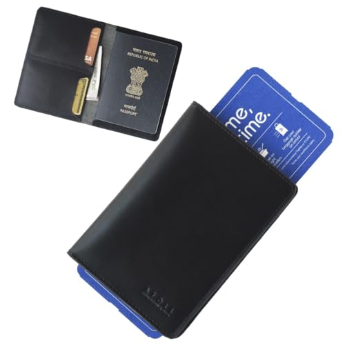 Image of Atoll Unisex Genuine Leather Passport Holder & Travel Wallets & Document Organizer | Premium & Durable Passport Cover with Sim Ejector & Sim Slots, Black
