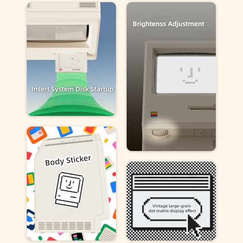 Image of OIJ Maclock Retro Pixel Alarm Clock, 1984 Computer-Inspired USB Desk Clock with Pixel Display, Multiple Alarms, Adjustable Brightness, Calendar, Temperature