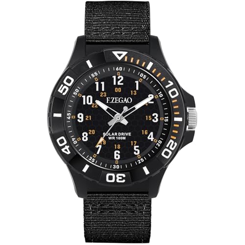 F.ZEGAO Reloj analógico unisex resistente al agua hasta 100 m, fácil de leer, reloj analógico de segunda mano para hombre, 45 mm de diámetro, Funciona con energía solar., Reloj deportivo