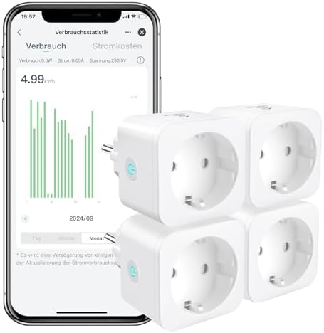 EIGHTREE Smart WLAN Steckdose mit Stromverbrauch Messen, 16A, 4er Pack | Smart Home WiFi Steckdose Funktioniert mit Alexa, Google Home, Alexa Steckdose mit Zeitplan, Fernzugriff, T