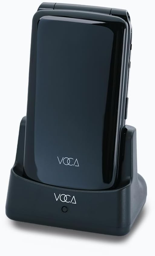 Teléfono plegable VOCA con botones grandes para personas mayores | 4G LTE libre | Volumen alto | Botón SOS | Marcación rápida | Texto predictivo | Base de carga | V340 (Negro)