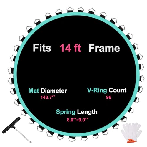 Trampoline Replacement Mat, Fit 14 Ft Round Trampoline with 96 V-Hooks Using 8.5-9.0" Springs, UV-Resistant, with Install Tool (Spring not Included) (14FT-96V-Rings-8.5-9.0"Spring-143.7"Diam) by DEIFRE - Used condition - Image 2