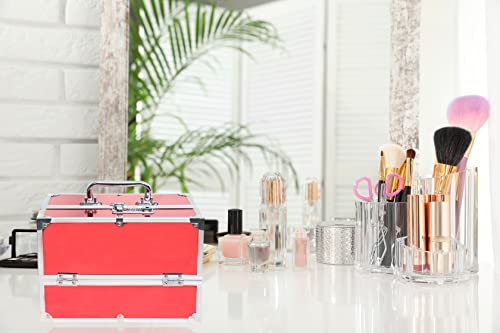 Image of Adson Professional Beauty Make Up Cosmetic Vanity Box /Case 6 Trays With Mirror (Diamond Cut Red)